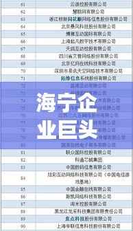 海宁企业巨头排行榜,揭秘强势公司排名!