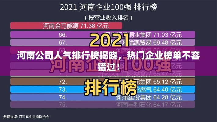 河南公司人气排行榜揭晓,热门企业榜单不容错过!